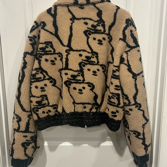 Cider Beige and Black Bear Pattern women’s Puffer Jacket - Picture 2 of 2